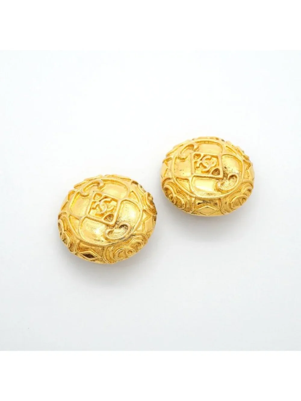 Chanel Earrings Vintage CC Logo Round Circle Gold Plated
